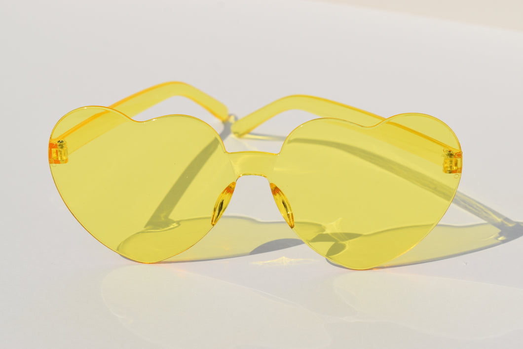 Yellow Retro Love Heart Sunglasses